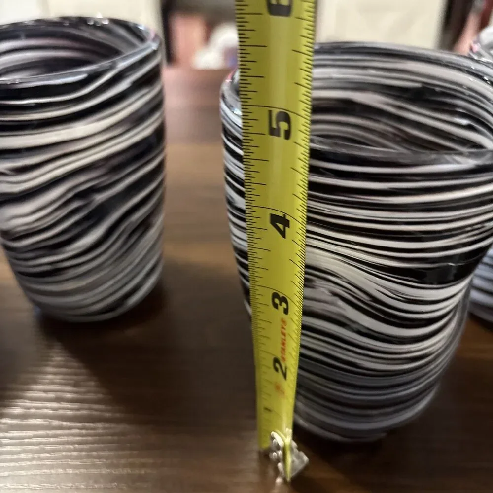 Murano Style Hand Blown glass vintage tumblers Mid Century Modern Black And Whte